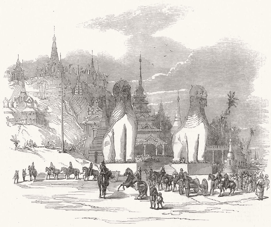 BURMA. The Gilded Pagoda, at Pyay 1853 old antique vintage print picture
